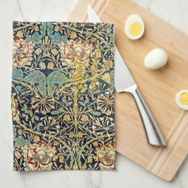 William Morris Blommönster Guld Turcouise Red Kökshandduk