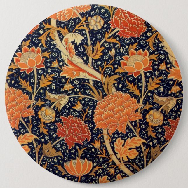 William Morris Blommönster Round Button Knapp (Framsida)