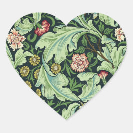 William Morris Blommönster Stickers Hjärtformat Klistermärke