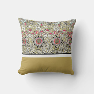William Morris blommor röd gul svart Kudde