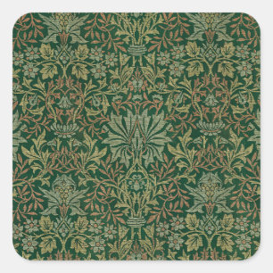 William Morris Blomsterträdgård-Grönt Fyrkantigt Klistermärke