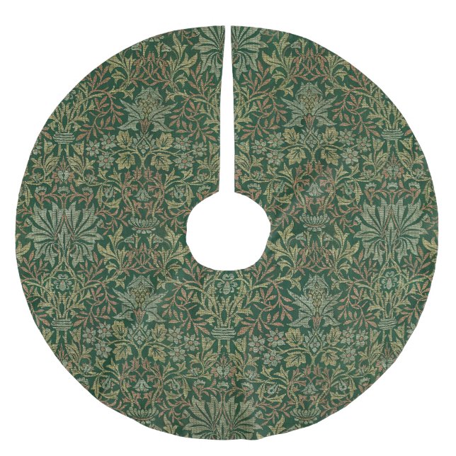 William Morris Blomsterträdgård-Grönt Julgransmatta Borstad Polyester (Framsidan)