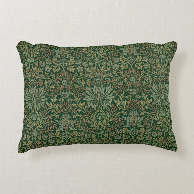 William Morris Blomsterträdgård-Grönt Prydnadskudde (Framsidan)