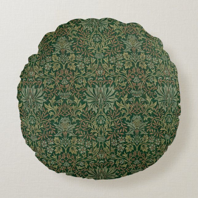 William Morris Blomsterträdgård-Grönt Rund Kudde (Framsidan)