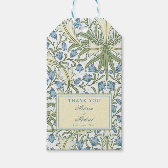 William Morris, Blue Bellblommblommor Bröllop Tack Presentetikett (Framsidan)
