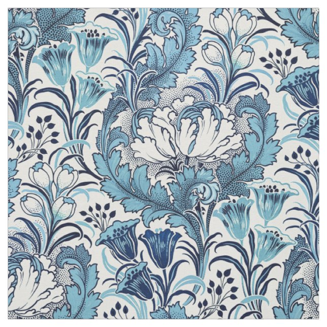 William Morris Blue Cream Blommönster Tyg (Provkarta)