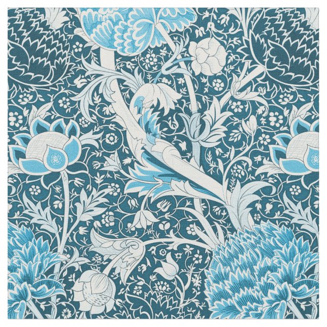 William Morris Blue Floral Pattern Pre-Raphaelites Tyg (Närbild)
