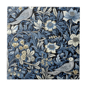 William Morris Blue Foliage Mönster Tapet Kakelplatta