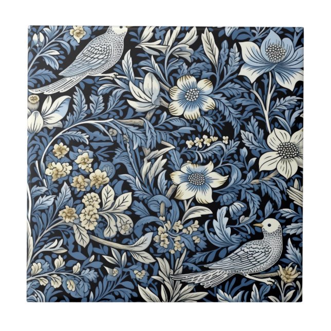 William Morris Blue Foliage Mönster Tapet Kakelplatta (Framsidan)
