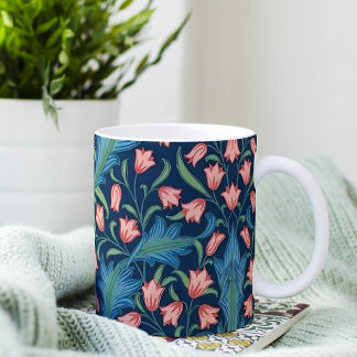 William Morris Blue Green Pink Floral Pattern Kaffemugg