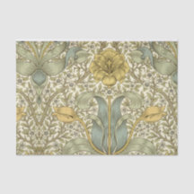 William Morris Blue Gult Blommigt Tissue Paper
