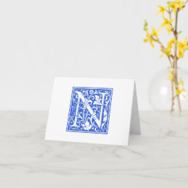 William Morris Blue Initial N Card & Kuvert Kort