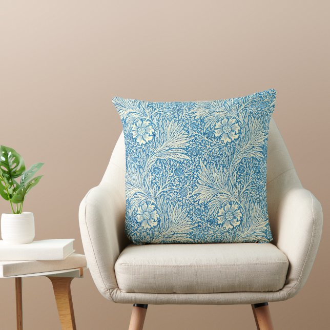 William Morris Blue Marigold 1-Side-Blommönstret Kudde (Skapare uppladdad)