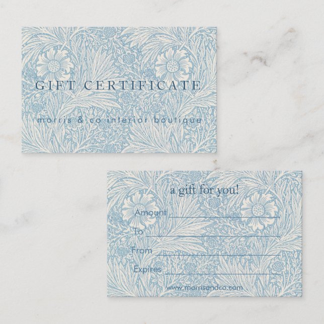 William Morris - Blue Marigold Gift Certificate Visitkort (Fram/baksida)