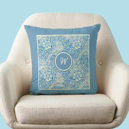 William Morris Blue Marigold Mönster med Initial Kudde