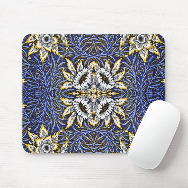 William Morris Blue och Guld Tulip Willow Design Musmatta (Med mus)