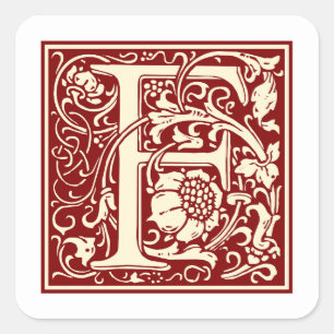 William Morris Brev F Monogram Initial Red Fyrkantigt Klistermärke