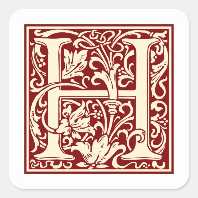 William Morris Brev H Monogram Initial Red Fyrkantigt Klistermärke (Framsida)