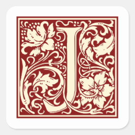 William Morris Brev J Monogram Initial Red Fyrkantigt Klistermärke