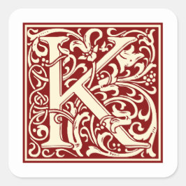 William Morris Brev K Monogram Initial Red Fyrkantigt Klistermärke
