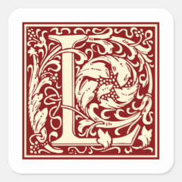 William Morris Brev L Monogram Initial Red Fyrkantigt Klistermärke