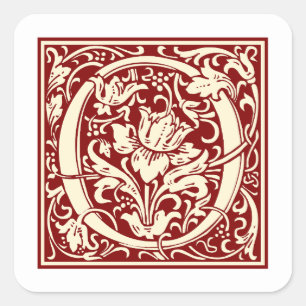 William Morris Brev O Monogram Initial Red Fyrkantigt Klistermärke