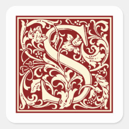 William Morris Brev S Monogram Initial Red Fyrkantigt Klistermärke
