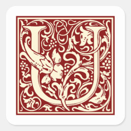 William Morris Brev U Monogram Initial Red Fyrkantigt Klistermärke