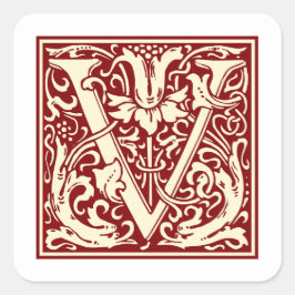 William Morris Brev V Monogram Initial Red Fyrkantigt Klistermärke