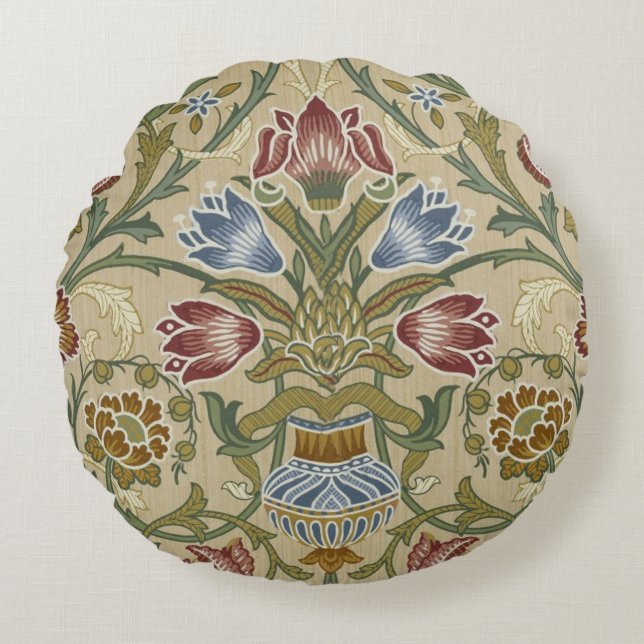 William Morris Brokad Blommönster Tapetmönster Rund Kudde (Framsidan)