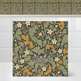 William Morris Brokig Katt Jasmin Gobeläng Vintage Kakelplatta