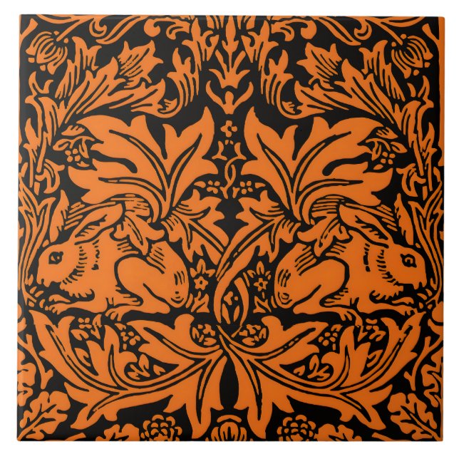 William Morris Bror Kanin Rost Svart Mönster Kakelplatta (Framsidan)