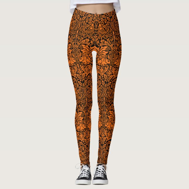 William Morris Bror Kanin Rost Svart Mönster Leggings (Framsida)