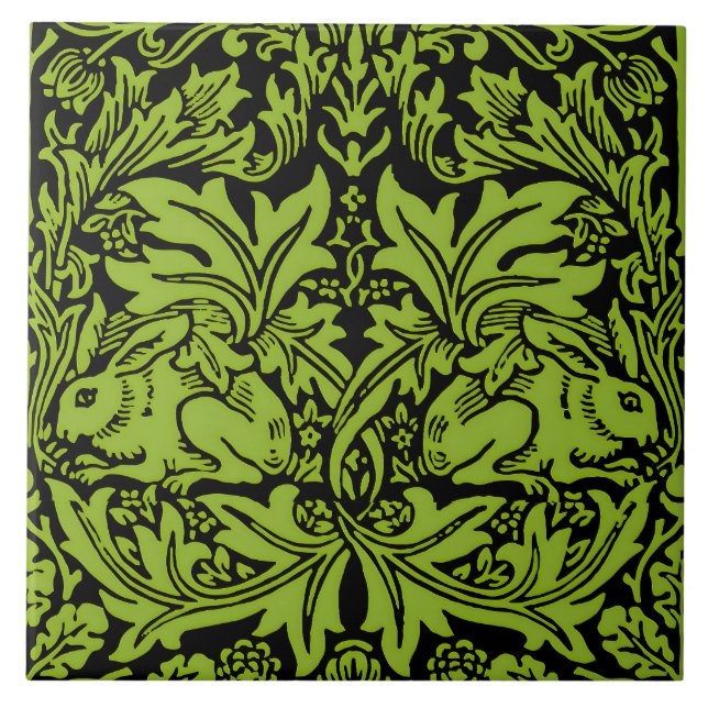 William Morris Bror Kanin Sagogrön Svart Kakelplatta (Framsidan)