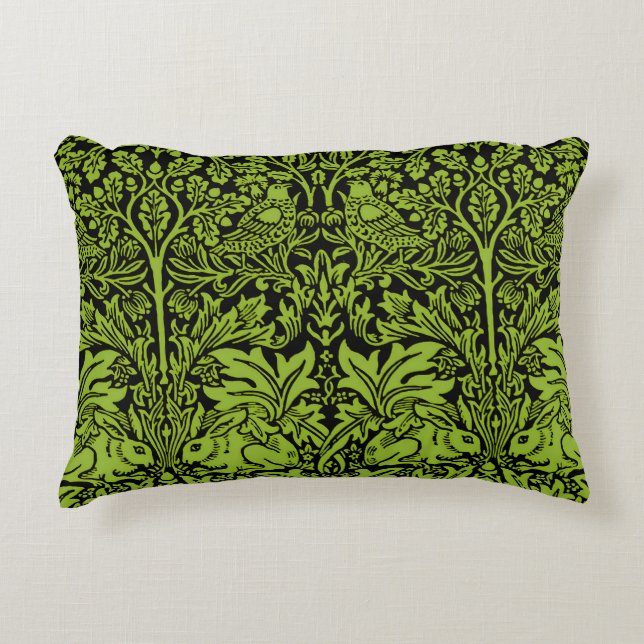 William Morris Bror Kanin Sagogrön Svart Prydnadskudde (Framsidan)