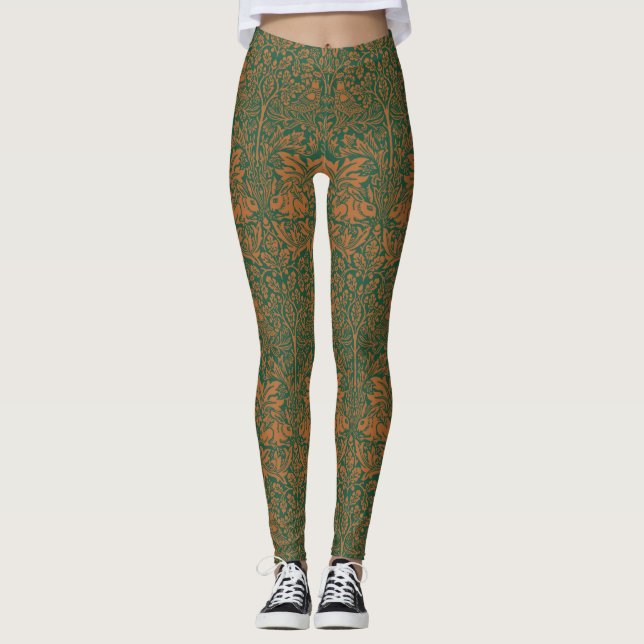 William Morris Brother Rabbit Amber Svart Mönster Leggings (Framsida)