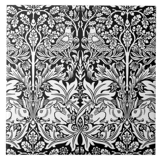 William Morris Brother Rabbit Black & White Kakelplatta (Framsidan)