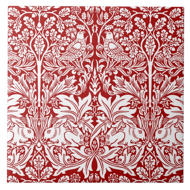 William Morris Brother Rabbit Red & White Kakelplatta (Framsidan)