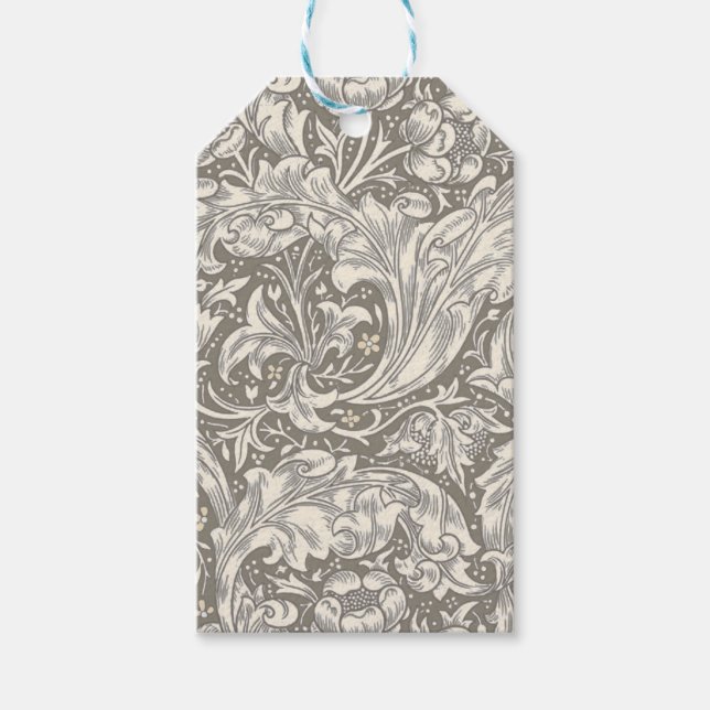William Morris Brudknapp antikt damastväv Presentetikett (Framsidan)