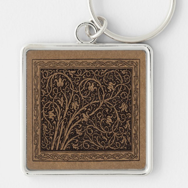 William Morris Campion Präglad Läderdamast Fyrkantig Silverfärgad Nyckelring (Framsidan)