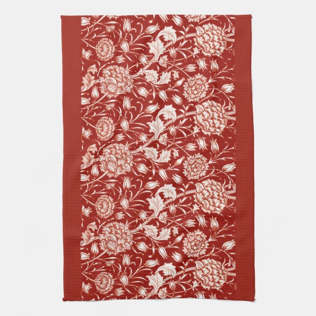 William Morris Carnation Print, Deep Red and White Kökshandduk (Vertikal)