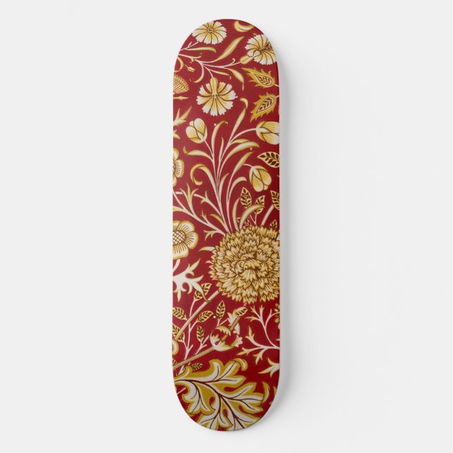 William Morris Cherwell Blommönster Red Mini Skateboard Bräda 18,5 Cm (Framsida)