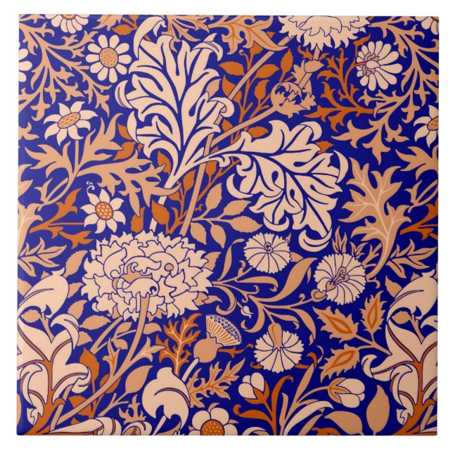 William Morris"Cherwell" i Blue och Orange Kakelplatta (Framsidan)