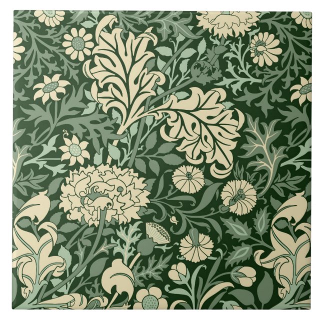 William Morris"Cherwell" i Forest Grönt Kakelplatta (Framsidan)
