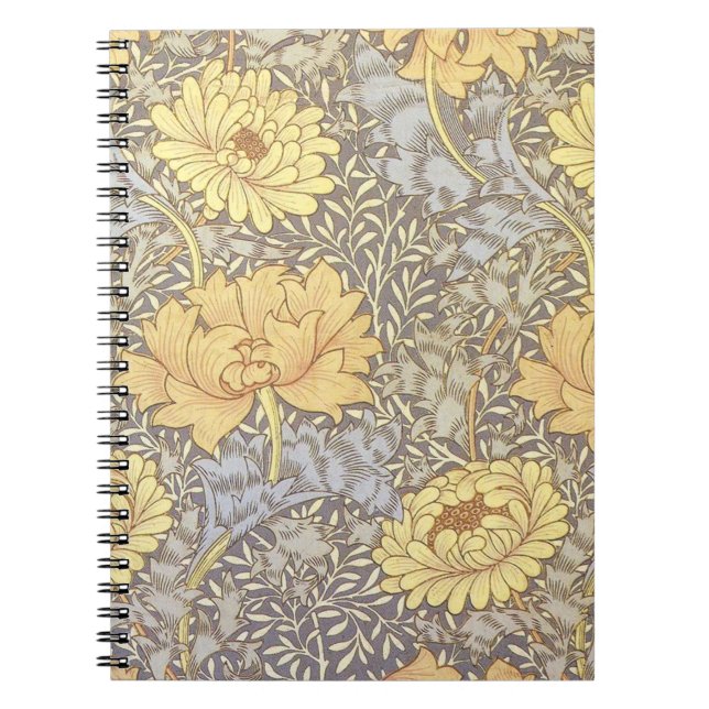 William Morris Chrysanthemum Morsa Flowers Anteckningsbok Med Spiral (Framsidan)