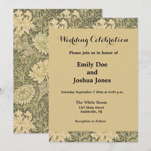 William Morris Chrysanthemum Sage Flower Inbjudningar (Fram/baksida)