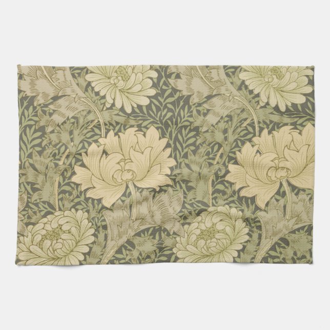 William Morris Chrysanthemum Sage Flower Kökshandduk (Horisontell)