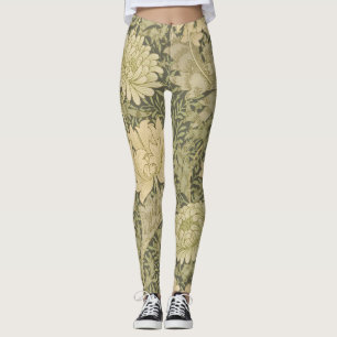 William Morris Chrysanthemum Sage Flower Leggings