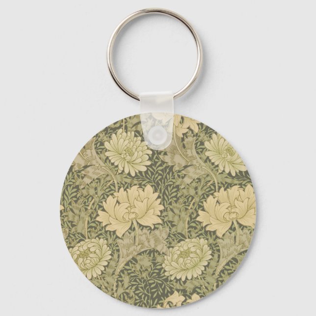 William Morris Chrysanthemum Sage Flower Nyckelring (Framsida)