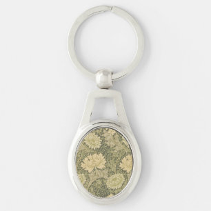 William Morris Chrysanthemum Sage Flower Ovalt Silverfärgad Nyckelring